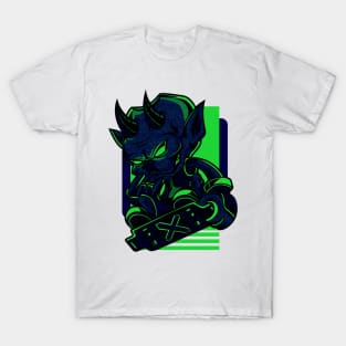 Little Demon Skateboard Blue Green T-Shirt